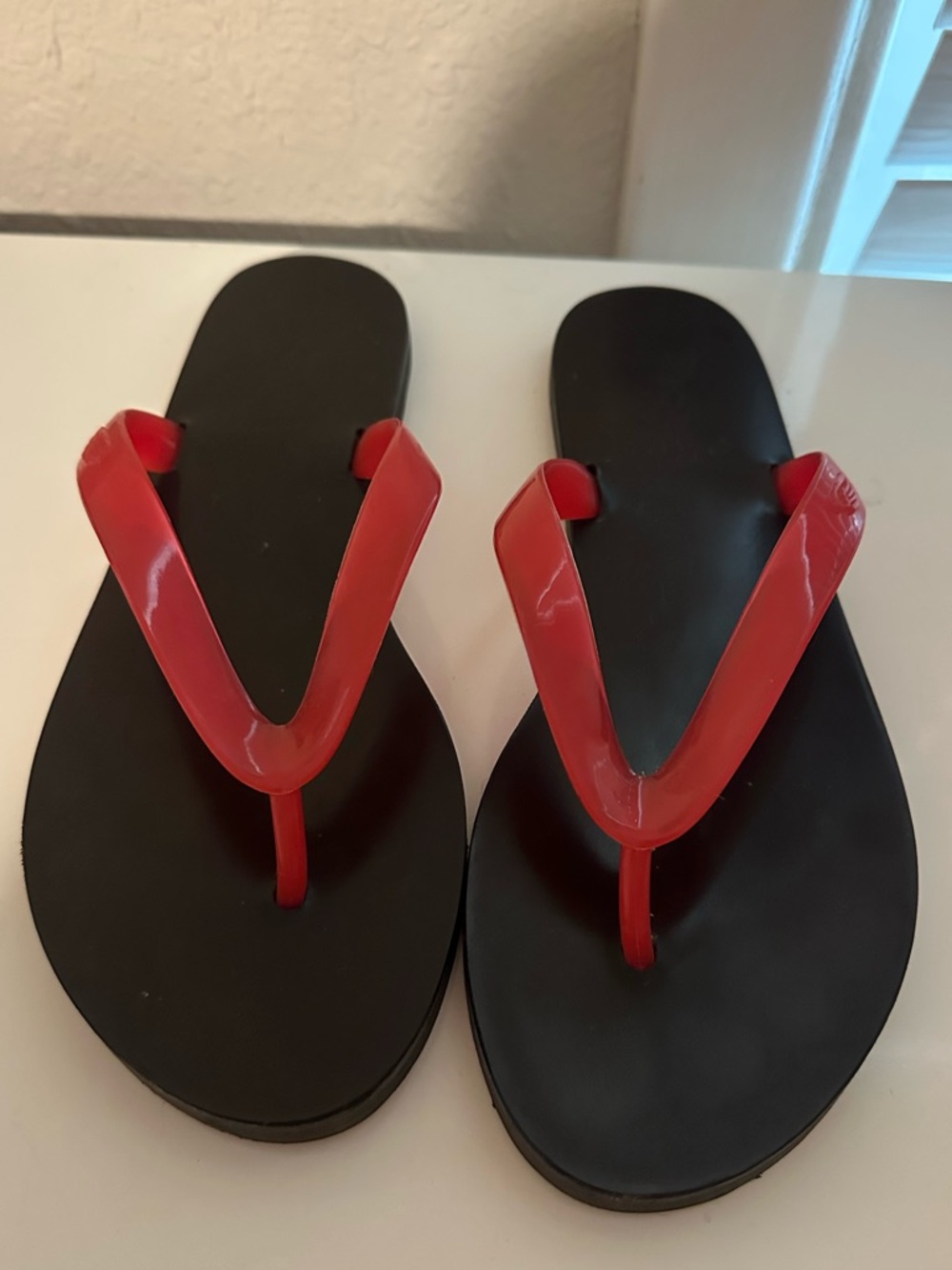 Ancient Greek Women’s Red Strap Flip Flop Sandals - Brown Footbed